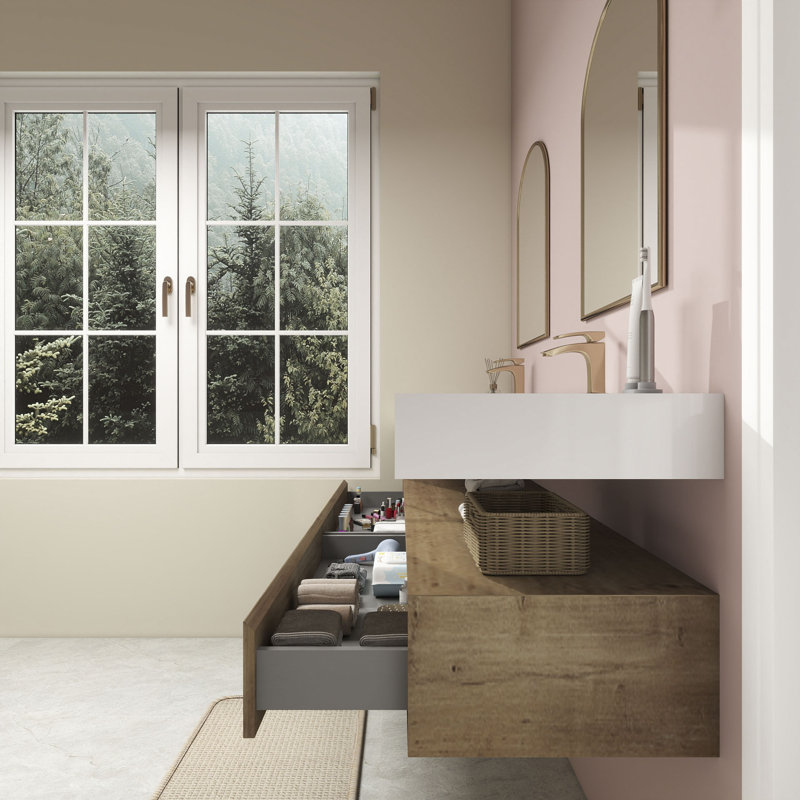 Ensemble de meuble-lavabo double mural 84 po Alysa, Chêne