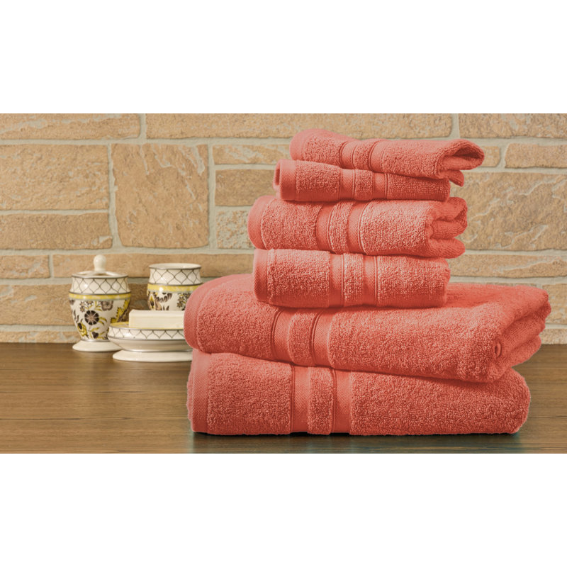 Bibb Home 100% Egyptian-Quality Cotton 6-Piece Towel Sets, Coral