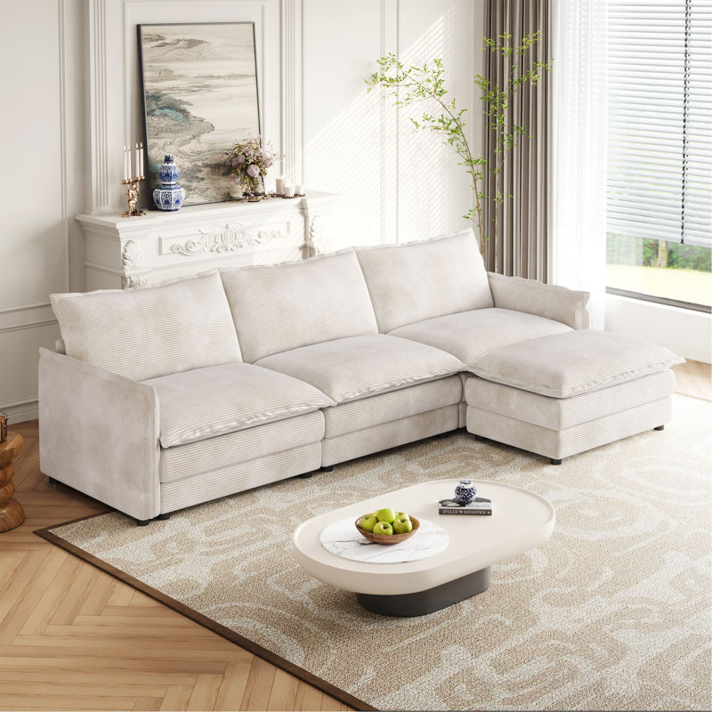 Canapé rembourré à assise profonde de grande taille, Beige