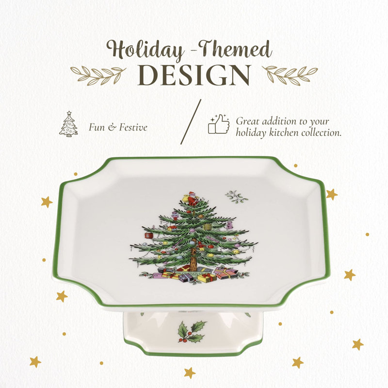 Spode Christmas Tree Footed Square Cake Plate - 6.5 Inch
