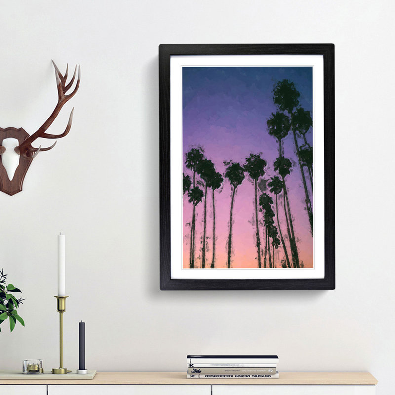 Palm Trees at Sunset in Abstract - Picture Frame Graphic Art Print, Black Framed, 65cm H x 48cm W x 2cm D