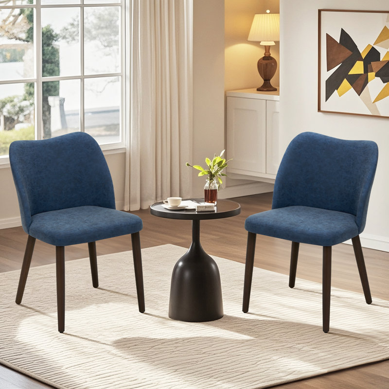Upholstered Solid Wood Small Dining Chairs - Ergonomic Curve & Plush Padding for Multiple Spaces, Blue