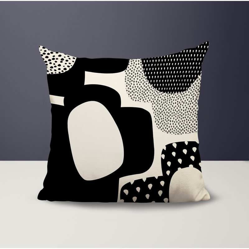 Coussin carré intérieur / extérieur pia, H 15 po x l 15 po, Blanc cassé / noir