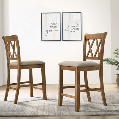 Fabric Upholstered Counter Height Dining Chairs, Set Of 2, Tan