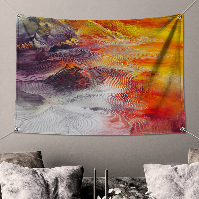 Tapisserie murale abstraite - art mural, H 51 po x l 60 po avec 4 œillets