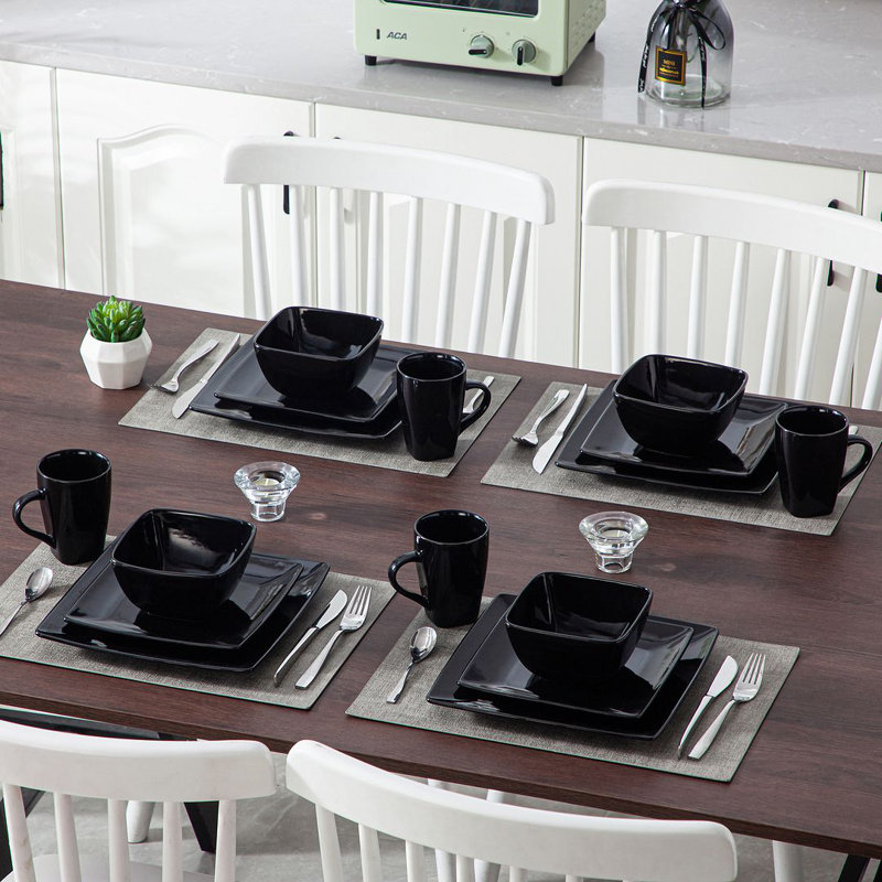 16-Piece Square Dinnerware Set, Service For 4