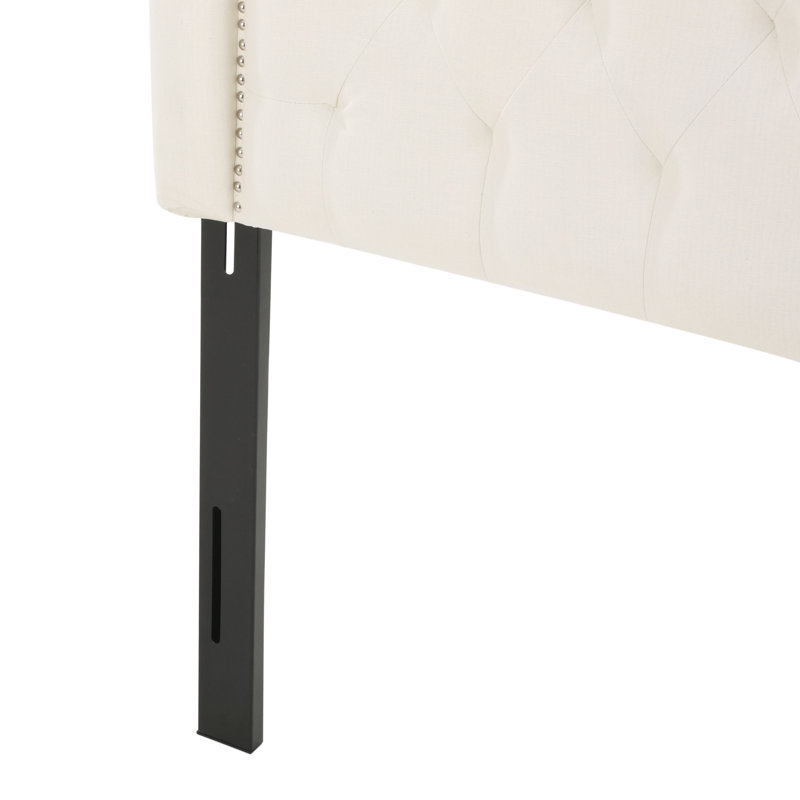 Danni Upholstered Metal Panel Headboard, Polyester Blend Ivory, Full / Queen