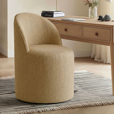 Upholstered Linen Swivel Desk Chair With Rollers