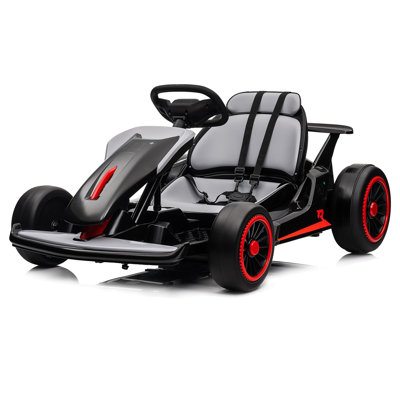 Kart à la dérive 24V pour enfants 8,1 MPH, kart électrique avec moteur puissant 2X150W, grande batterie 7AH, pédales électriques, jouet de course extérieur avec musique et 2 vitesses pour garçons et filles de 6 ans et plus, noir