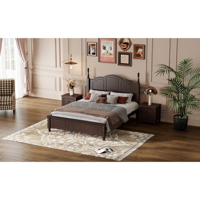 Structure de lit plateforme double pleine grandeur de couleur noyer foncé et bois de soutien à lattes en bois d'inspiration rétro classique avec une stabilité Flair