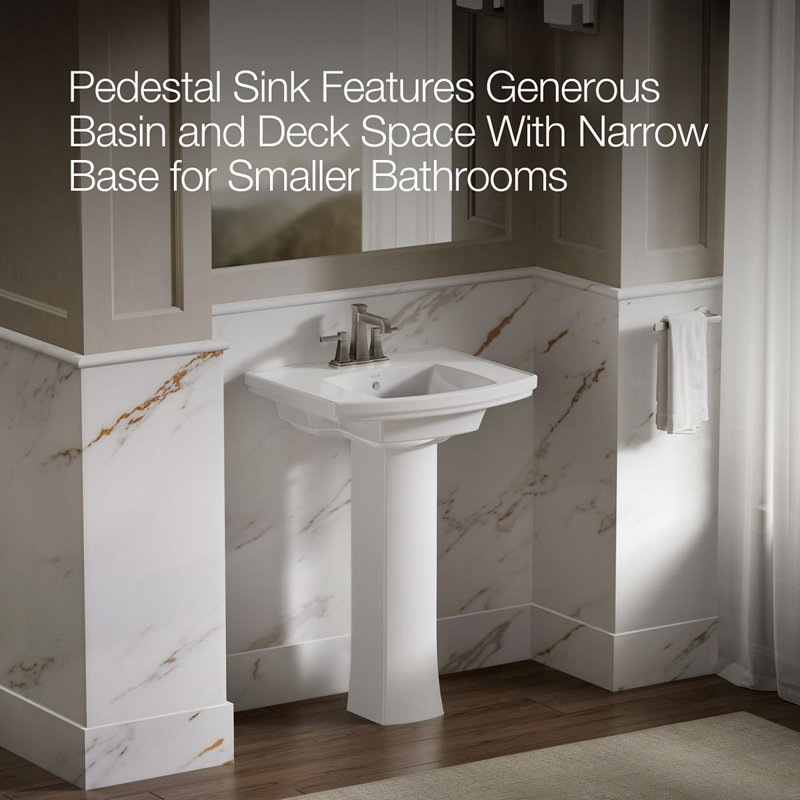 Kelston Pedestal Bathroom Sink, 4" Centers, White