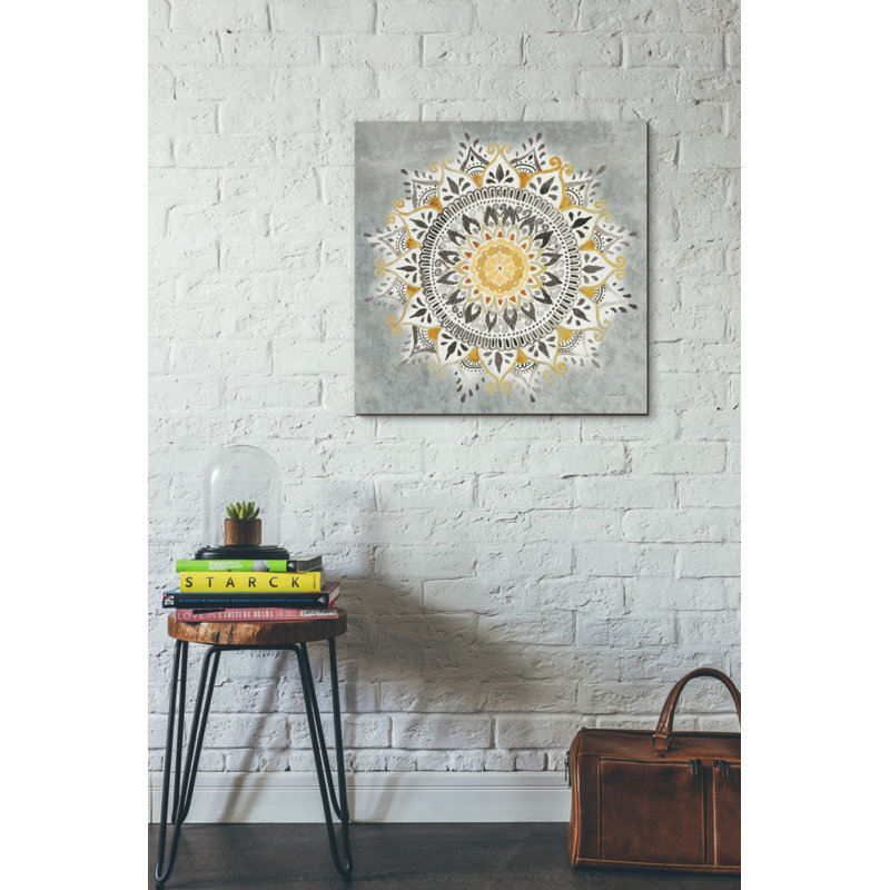 «Mandala Delight I Yellow Grey» par Danhui Nai, art mural sur toile, H 12 po x l 12 po x P 0,75 po