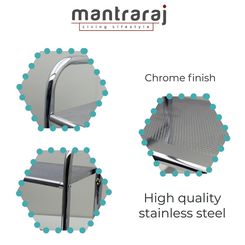 MantraRaj Metal Bathroom Wall Rack With 2 Towel Holder Rails Shelf Adhesive Bathroom Shelves