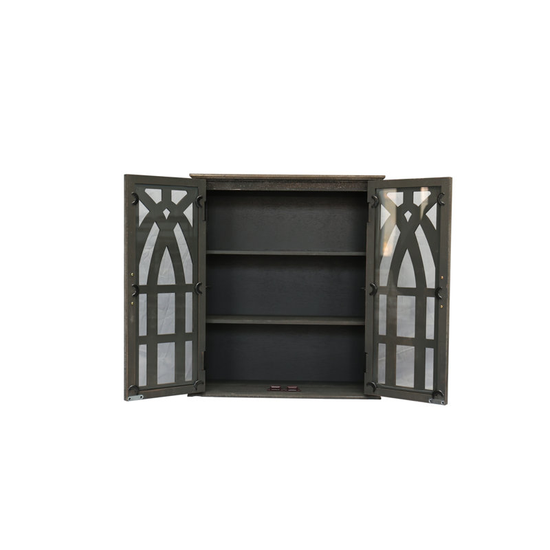 Vintage Wall-Mounted Cabinet with Decorative Cutout Doors, Antique Black