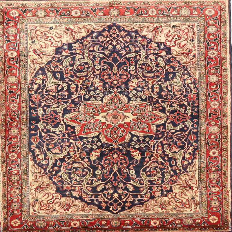 Tapis décoratif rouge/bleu oriental Klara, Carré 7 pi