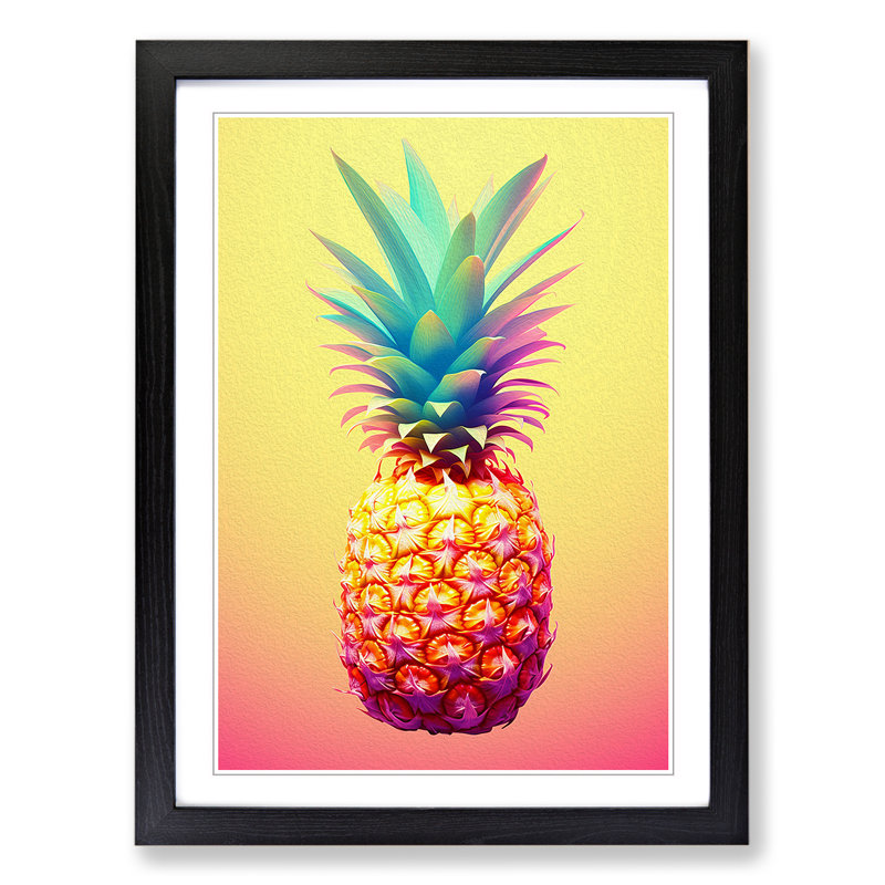 Pineapple Colour Field - Single Picture Frame Print on Wood, Black Framed, 34cm H x 25cm W