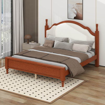 Cadre de lit plateforme Mid-Century moderne, lit en bois avec tête de lit tapissier courbée et en bois