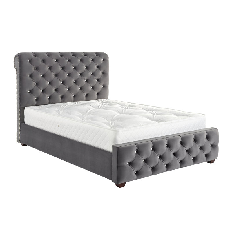 Joel Upholstered Bed, Double (4'6), Plush Steel