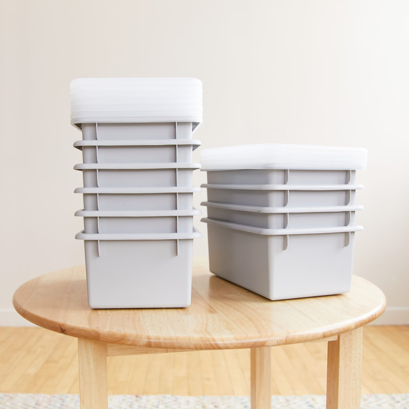 ECR4Kids Cubby Storage Plastic Bin with Lids, Multipurpose Organization, 10-Piece, Light Gray