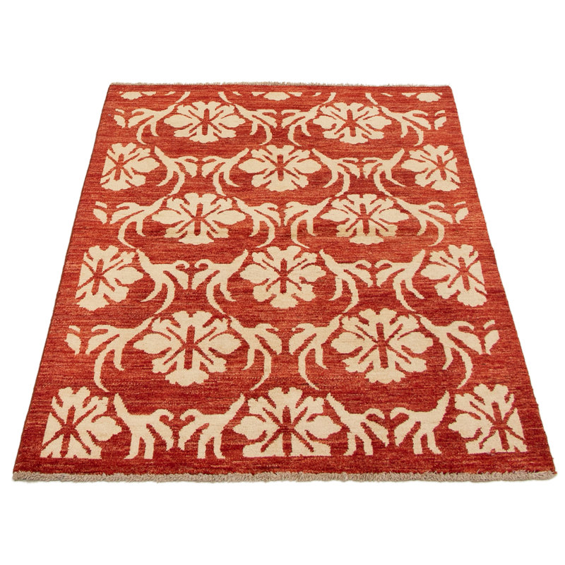 Tapis en laine beige/rouge 3 pi 11 po x 5 pi 8 po à la main one-of-kind-noué la 2010 Allahna