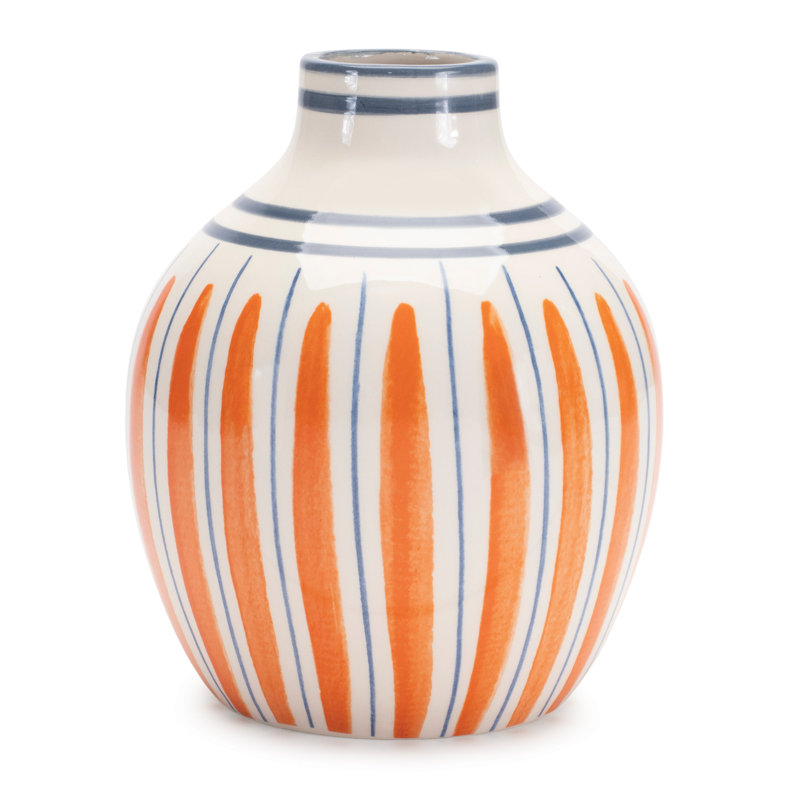 Orange and Blue Striped Ceramic Vase Set