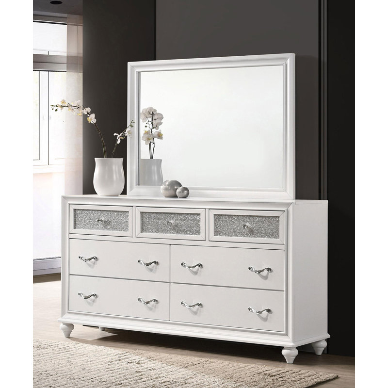 Commode 7 tiroirs avec miroir blanc