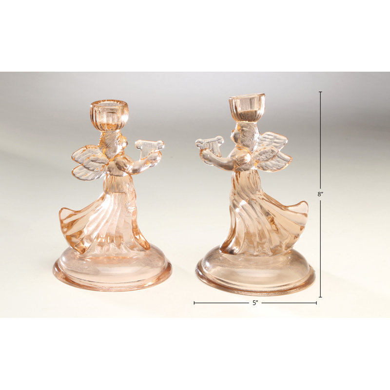 Bougeoir en verre ange 8 ", Rose