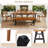 7-Piece Outdoor Soild Wood Dining Set, with 5 Ergonomic Chairs, Bench and Spacious Table for 7-8 Person