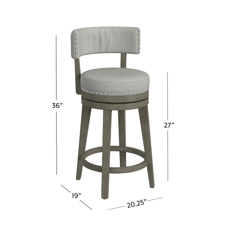 Wendover Upholstered Wood Swivel Stool, Counter Stool (27" Seat Height), Gray Polyester