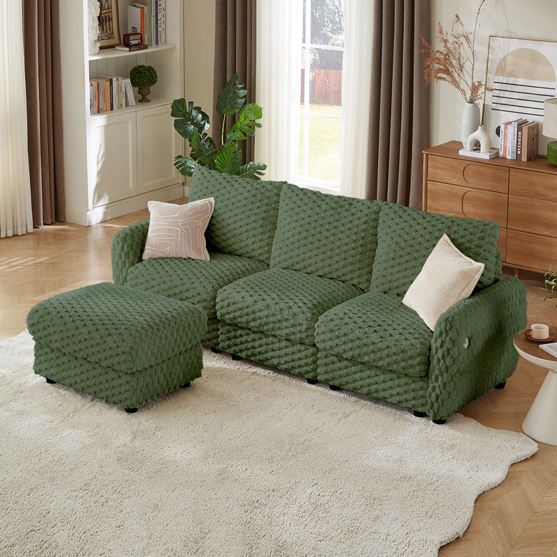 Upgraded Sectional Sofa With Storage, Charging, Convertible Feature And Easy Assembly-3 Seats & 1 Ottoman-Green