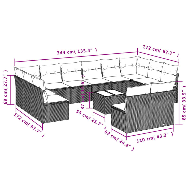 Ensemble de canapé de jardin Vidaxl - brun