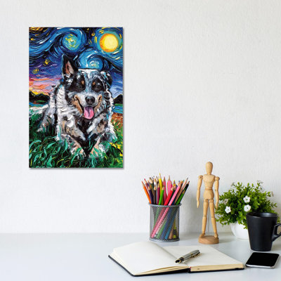 Australian Cattle Dog Night by Aja Trier - Wrapped Canvas Print