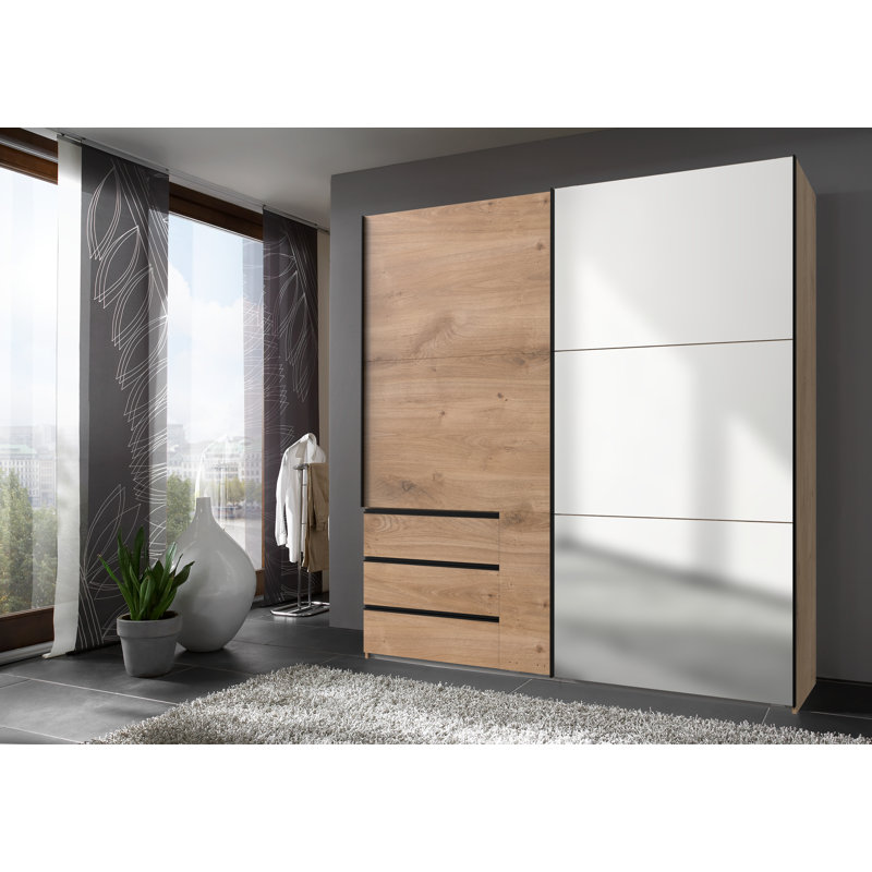 Guardino 2 Door Wardrobe, 236cm H x 200cm W x 65cm D, Plank Oak