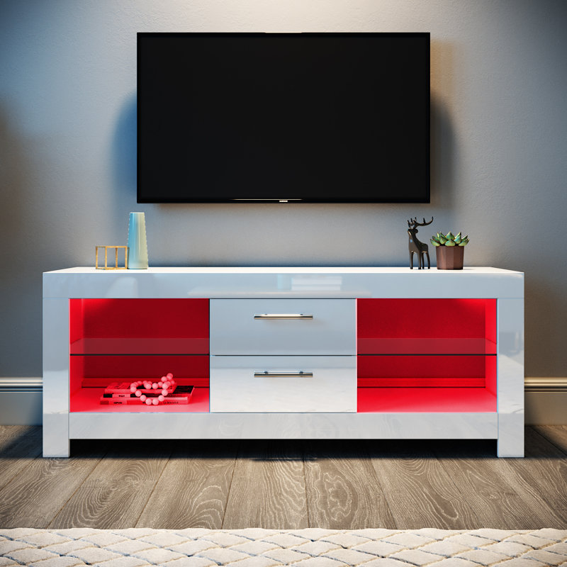 Bissett 130L x 40W x 50H cm High Gloss TV Stand / TV Cabinet (TVS Series) for up to 50" TVs, White
