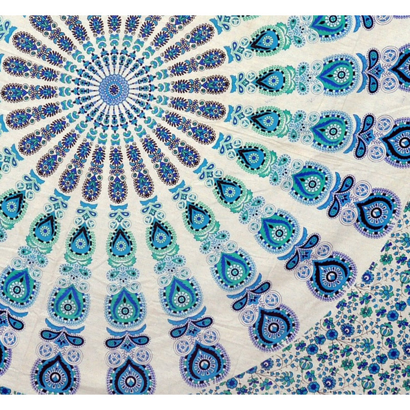 Tapisserie en coton paon, H 100 po x l 64 po, Bleu / vert