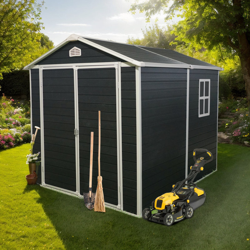Polypropylene Plastic Storage Shed, Black, 75" H x 95.75" W x 82.75" D
