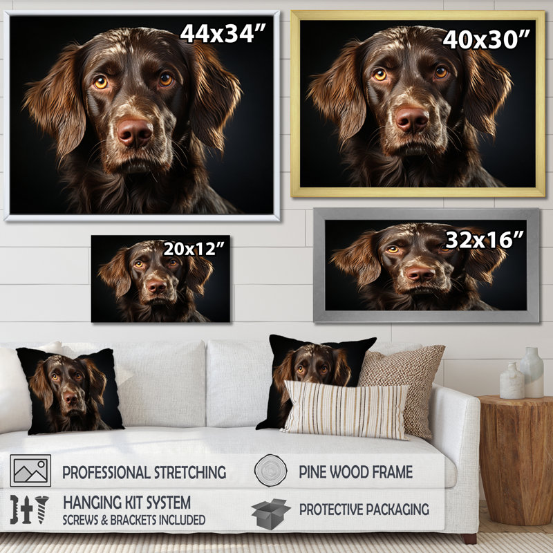Portrait de chien II - impression, H 24 po x l 32 po x P 1 po, Cadre naturel flottant