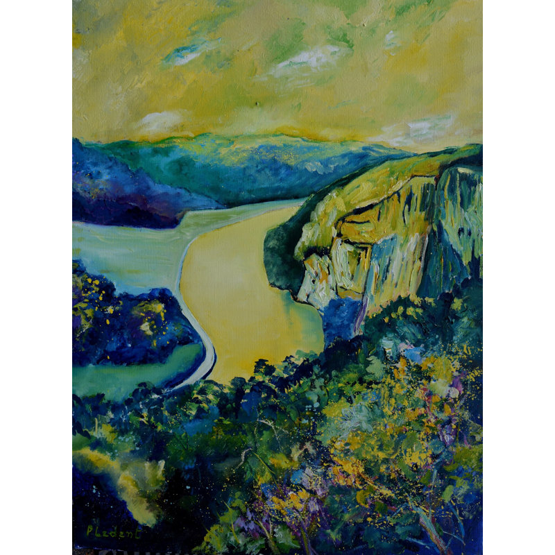 «Yellow River» par Pol Ledent - Peinture, H 33 po x l 25 po, Toile encadrée noire