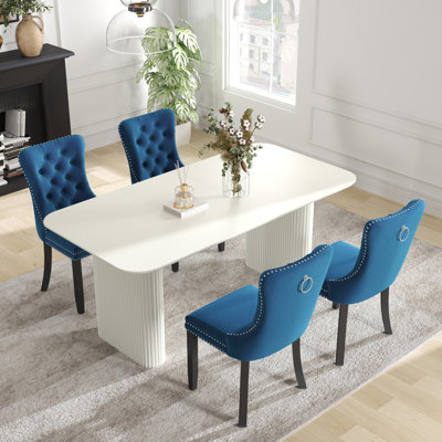 Rectangle Double Pedestal Dining Set with Cream Style Dining Table