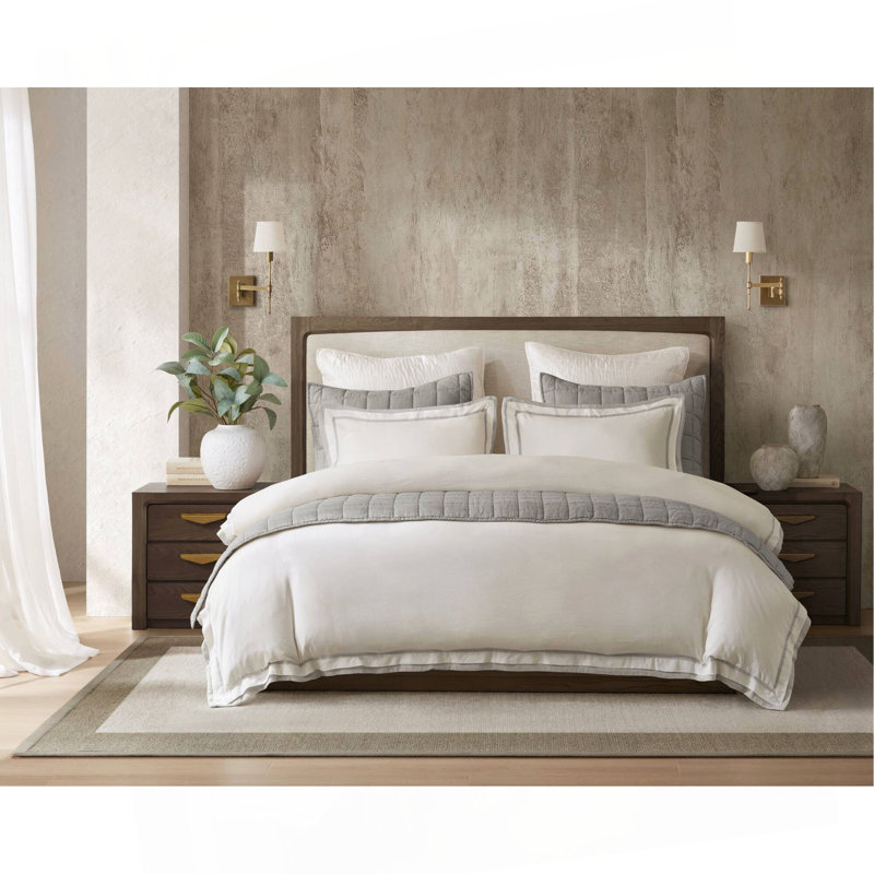 Ensemble de housse de couette 3 pièces, Housse de couette double et 2 taies décoratives s, Grey/White
