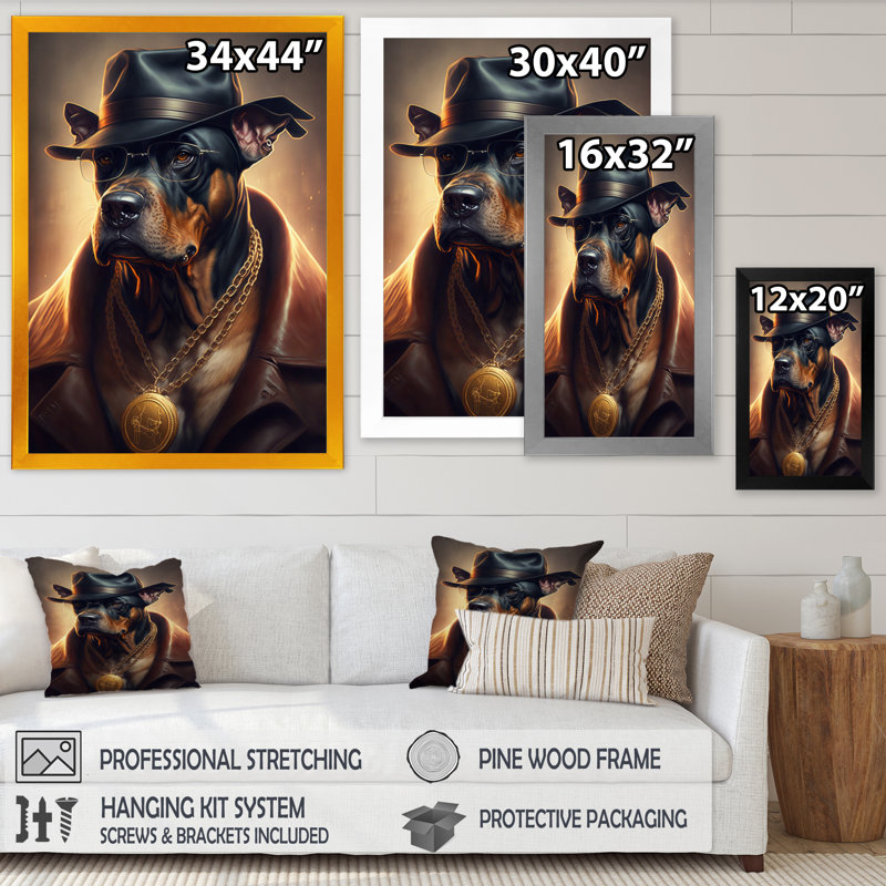 «Mafia Dog III», impression sur toile, Impression noire sur toile encadrée, H 20 po x l 12 po x P 1 po