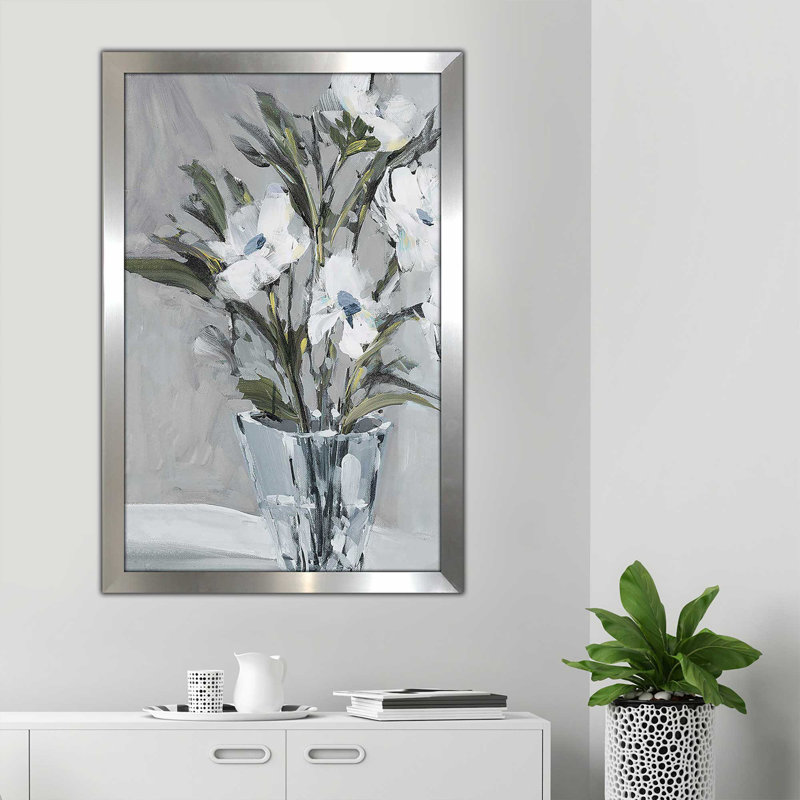 «Evening Flowers» par Jane Slivka - Peinture, Encadrement argenté, H 39,5 po x l 27,5 po x P 0,75 po