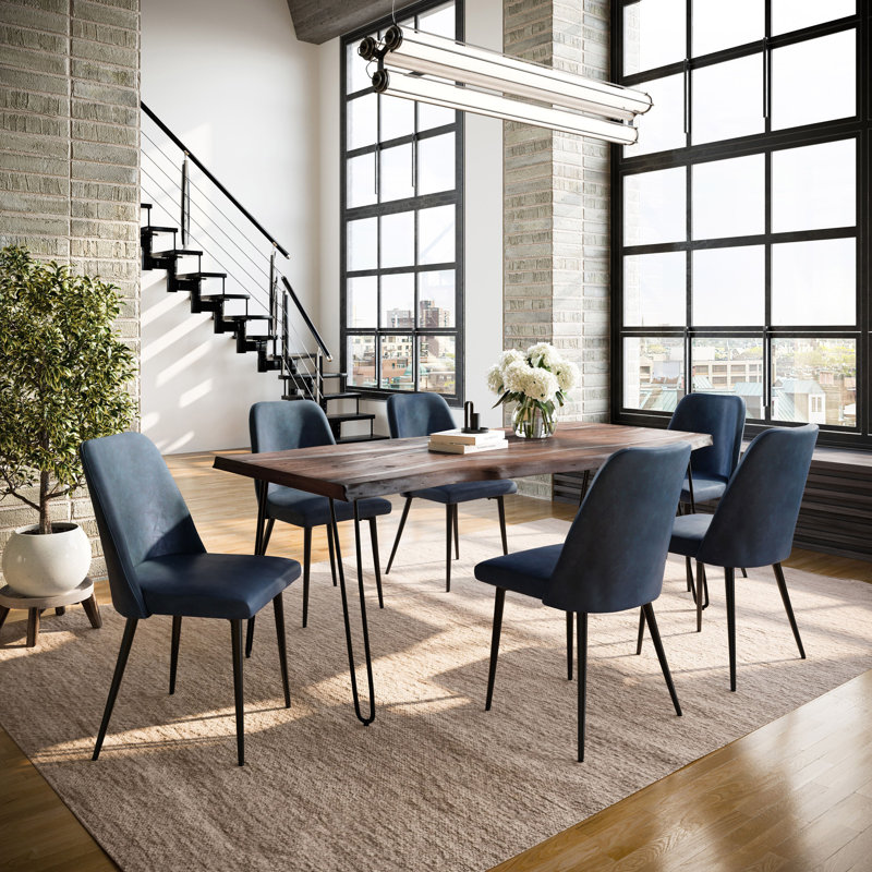 Ensemble de salle à manger Gordonsville, 7 pièces : table, 6 chaises, Ardoise, Bleu