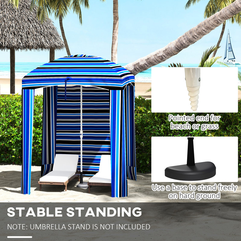 Abri de plage portatif à rayures bleues - 5,9 pi x 5,9 pi, résistance, évents, sacs de sable, rayure de parasol pratique, écran solaire,