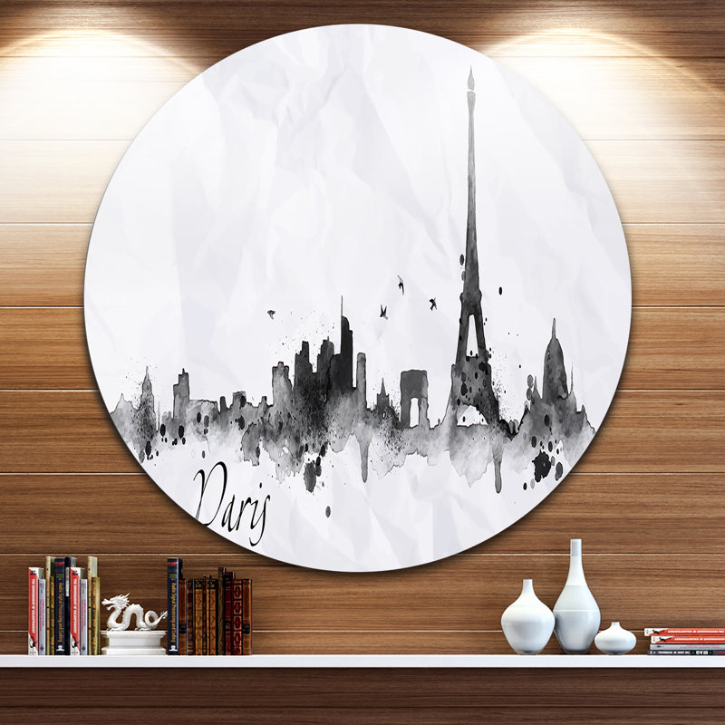 Paysage urbain «Paris with Eiffel Silhouette», peinture, H 38 po x l 38 po x P 1 po, Métal