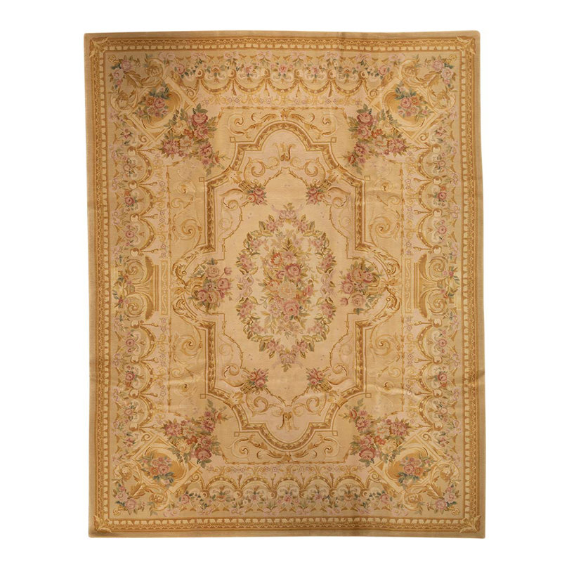 Tapis brun en laine noué à la main de conception unique 9 pi x 12 pi