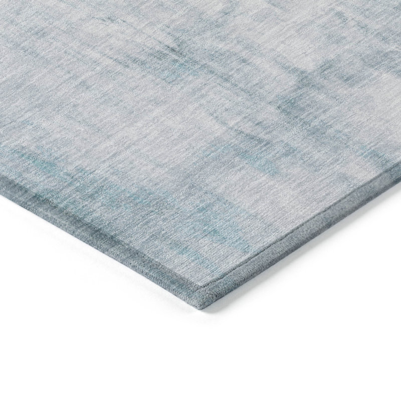 Teal and Gray Abstract Washable Synthetic Rug, 2'6" x 3'10"