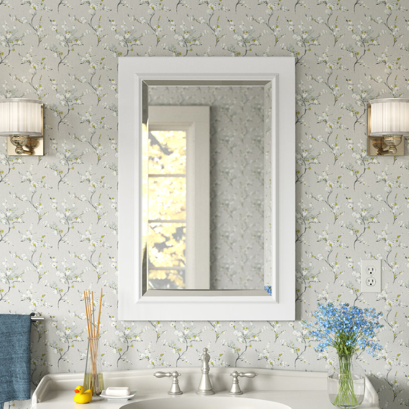 Carminda Solid Wood Rectangle Wall Mirror, 30" H x 20" W, White