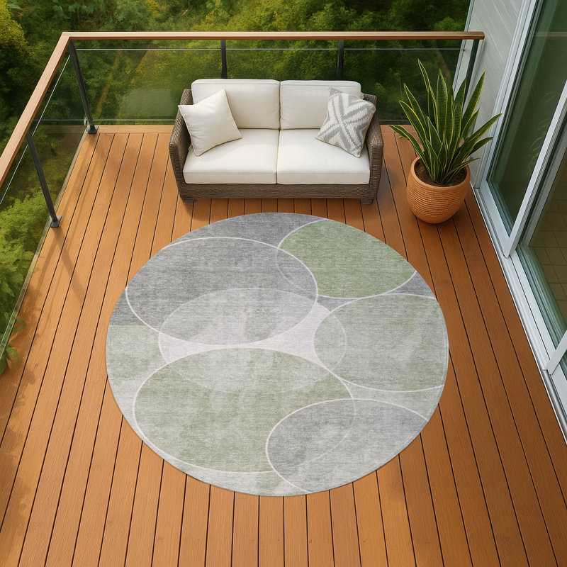 Machine Washable Indoor/Outdoor Pablo ACN2286 Geometric Rug, Round 8'