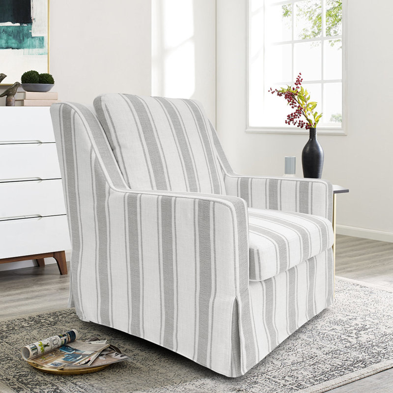 Serena Striped Slipcover Swivel Accent Chair, White/Gray